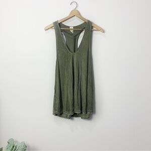 [Free People] Green Strappy Racerback Edgy Raw Hem Sleeveless Tank Top